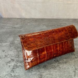 brown leather clutch purse